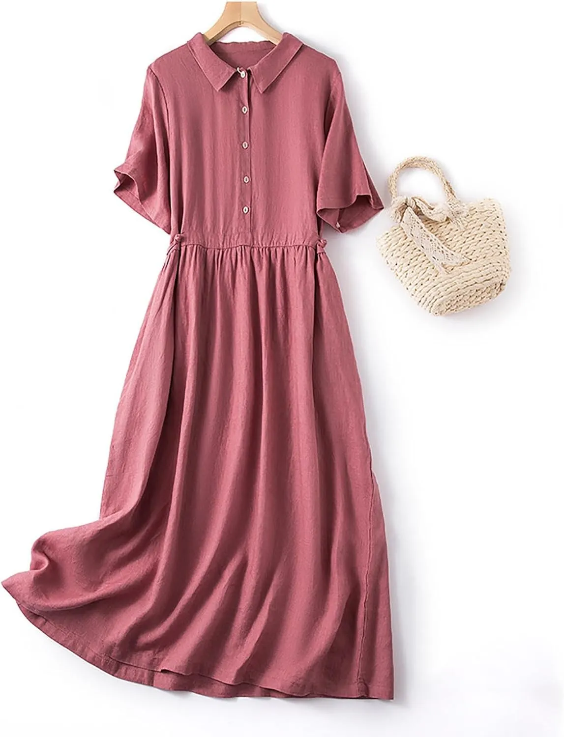 Summer Cotton Linen Dresses for Women 2025 Casual Short Sleeve Maxi Dress Spring Plus Size Elegantes Vacation Dress