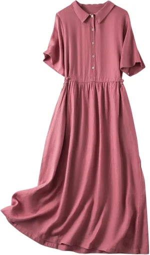 Summer Cotton Linen Dresses for Women 2025 Casual Short Sleeve Maxi Dress Spring Plus Size Elegantes Vacation Dress