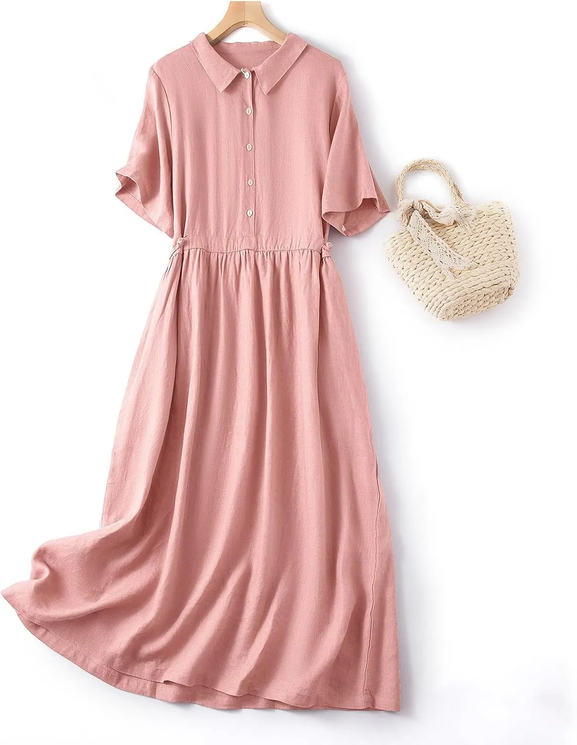 Summer Cotton Linen Dresses for Women 2025 Casual Short Sleeve Maxi Dress Spring Plus Size Elegantes Vacation Dress