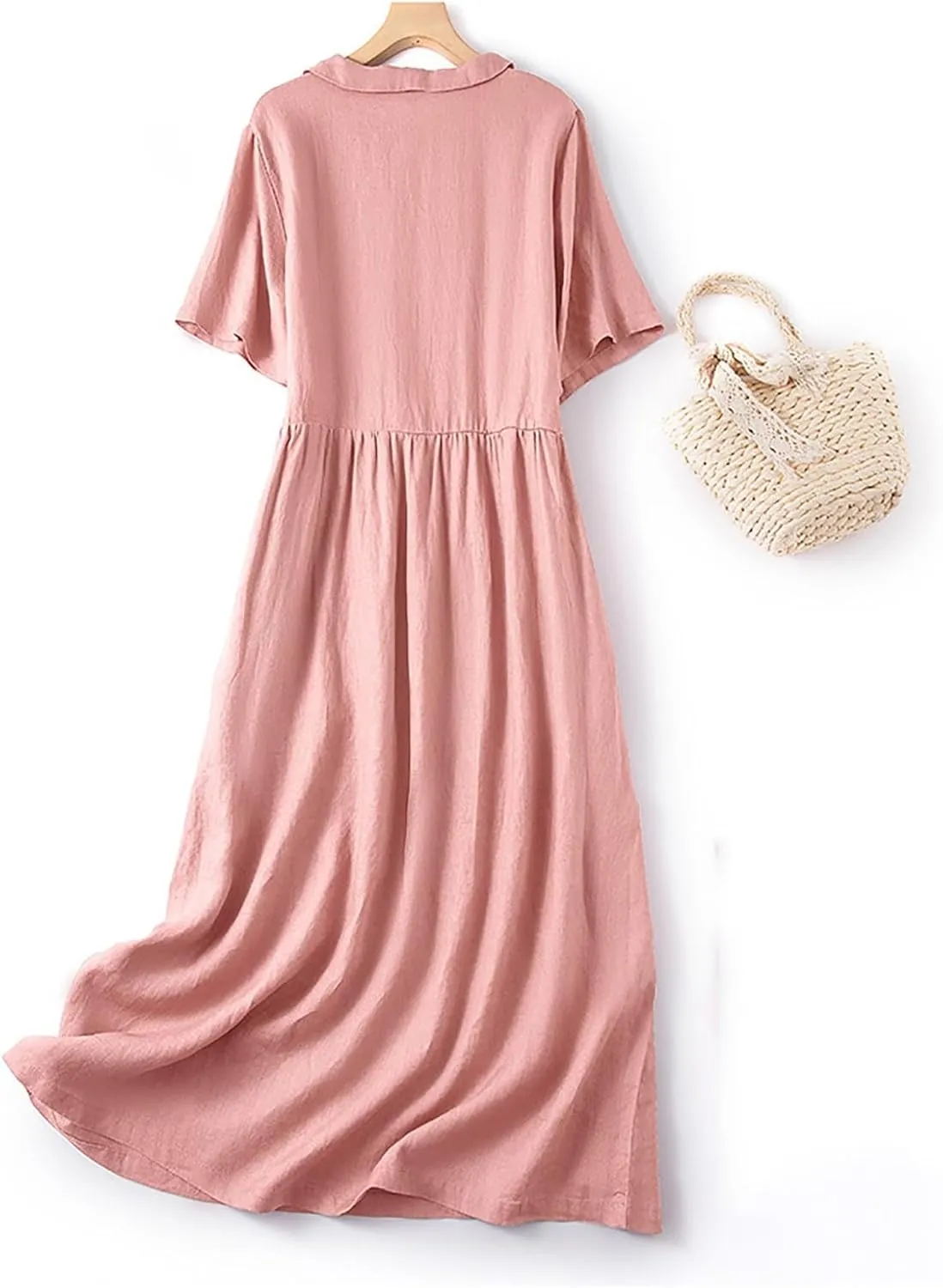 Summer Cotton Linen Dresses for Women 2025 Casual Short Sleeve Maxi Dress Spring Plus Size Elegantes Vacation Dress