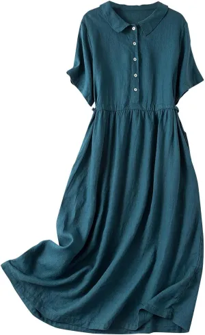 Summer Cotton Linen Dresses for Women 2025 Casual Short Sleeve Maxi Dress Spring Plus Size Elegantes Vacation Dress