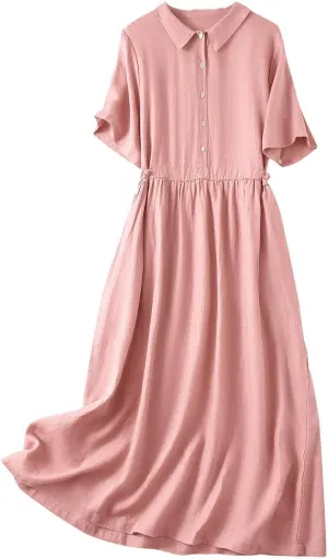 Summer Cotton Linen Dresses for Women 2025 Casual Short Sleeve Maxi Dress Spring Plus Size Elegantes Vacation Dress