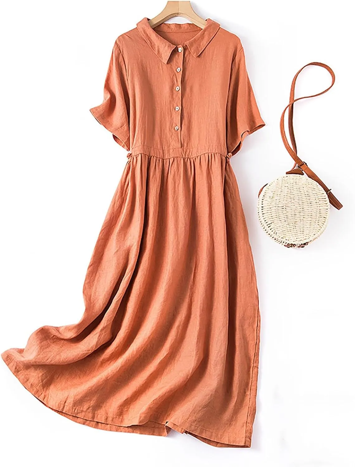 Summer Cotton Linen Dresses for Women 2025 Casual Short Sleeve Maxi Dress Spring Plus Size Elegantes Vacation Dress
