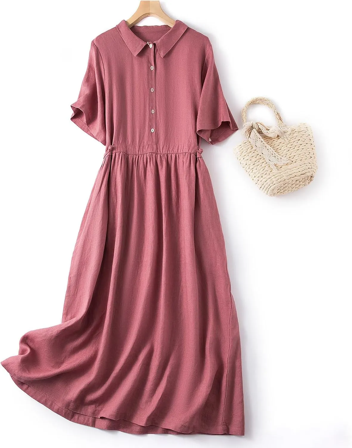 Summer Cotton Linen Dresses for Women 2025 Casual Short Sleeve Maxi Dress Spring Plus Size Elegantes Vacation Dress