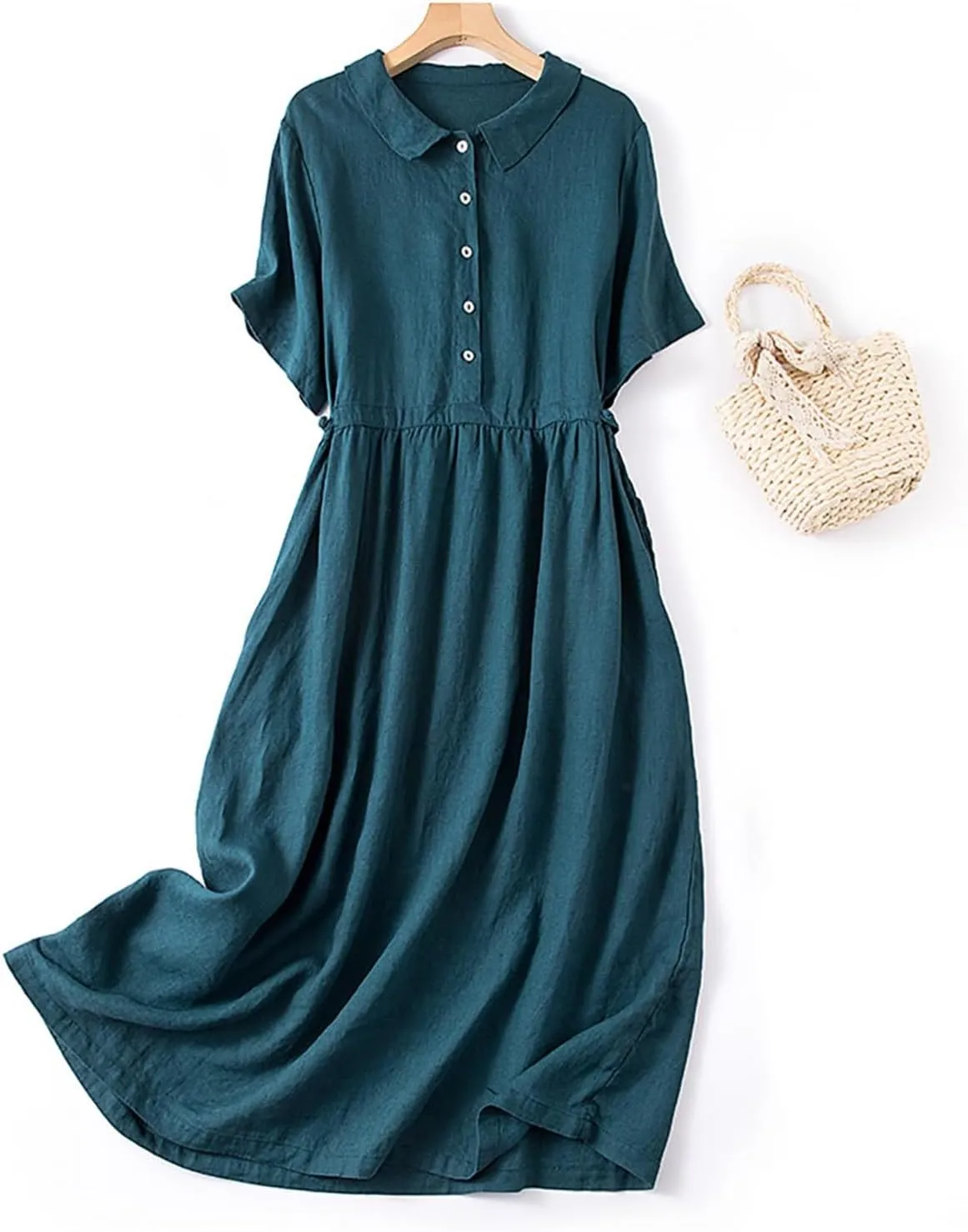 Summer Cotton Linen Dresses for Women 2025 Casual Short Sleeve Maxi Dress Spring Plus Size Elegantes Vacation Dress