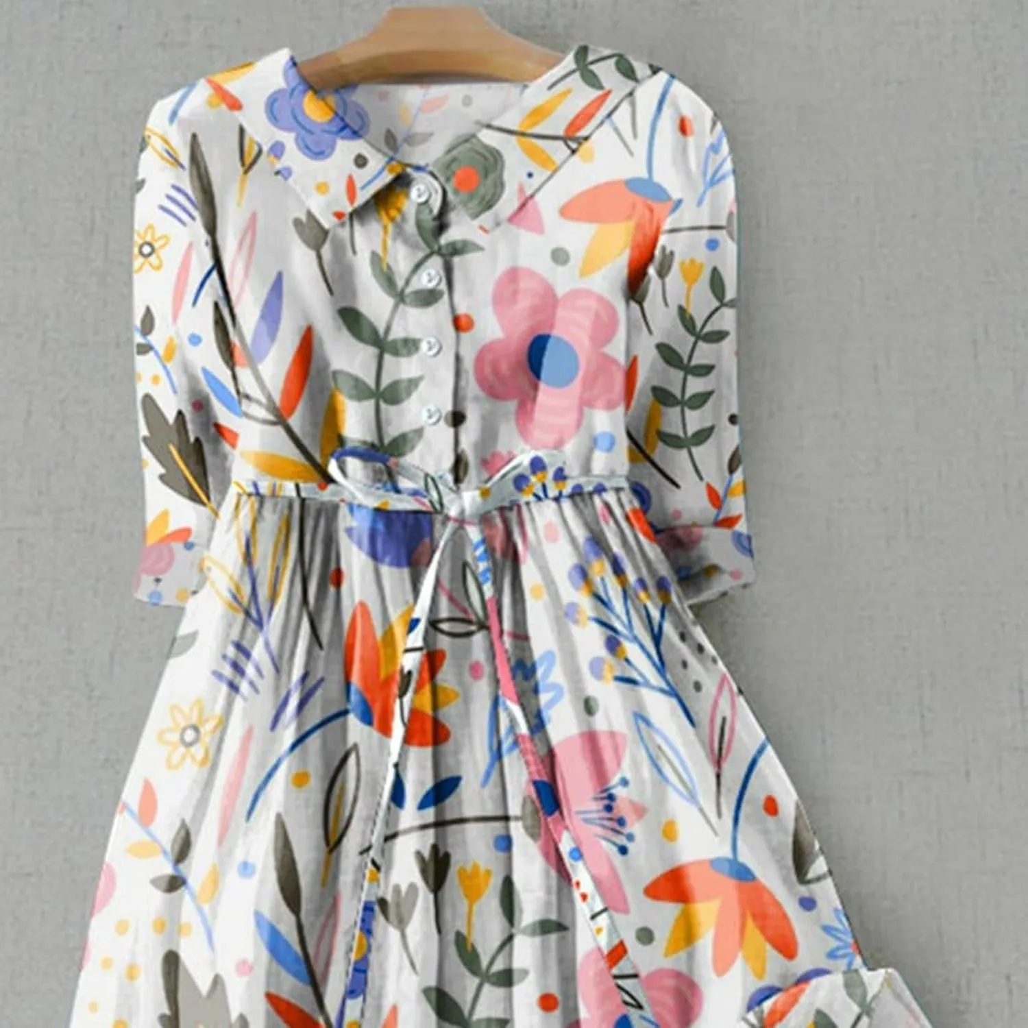 Summer Cotton Linen Dresses for Women 2025 Plus Size 3/4 Sleeve Floral Maxi Dress Elegantes Spring Vacation Dress