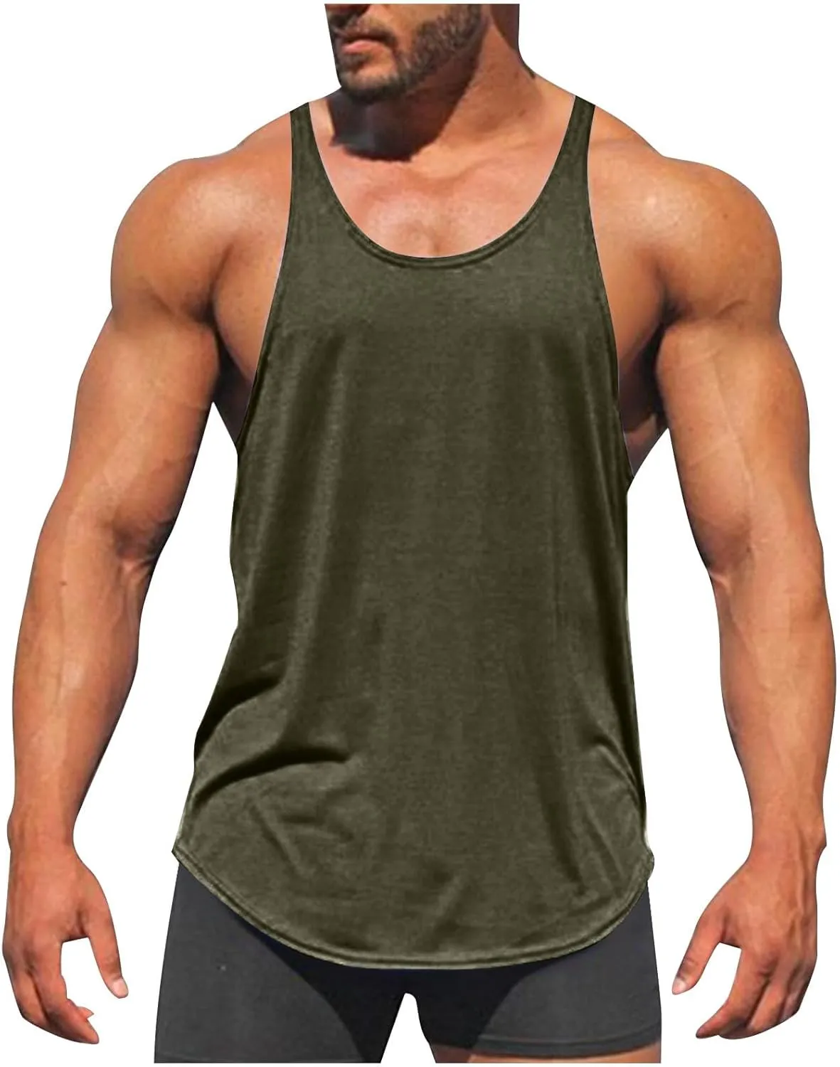 Summer Cotton Tank Tops for Men Plus Size Solid Colour Stretch Sleeveless Shirts Crewneck Dry Athletic Clothing