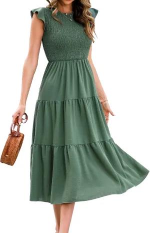 Summer Dresses 2023 Boho Maxi Ruffle Dresses Smocked Dress for Women