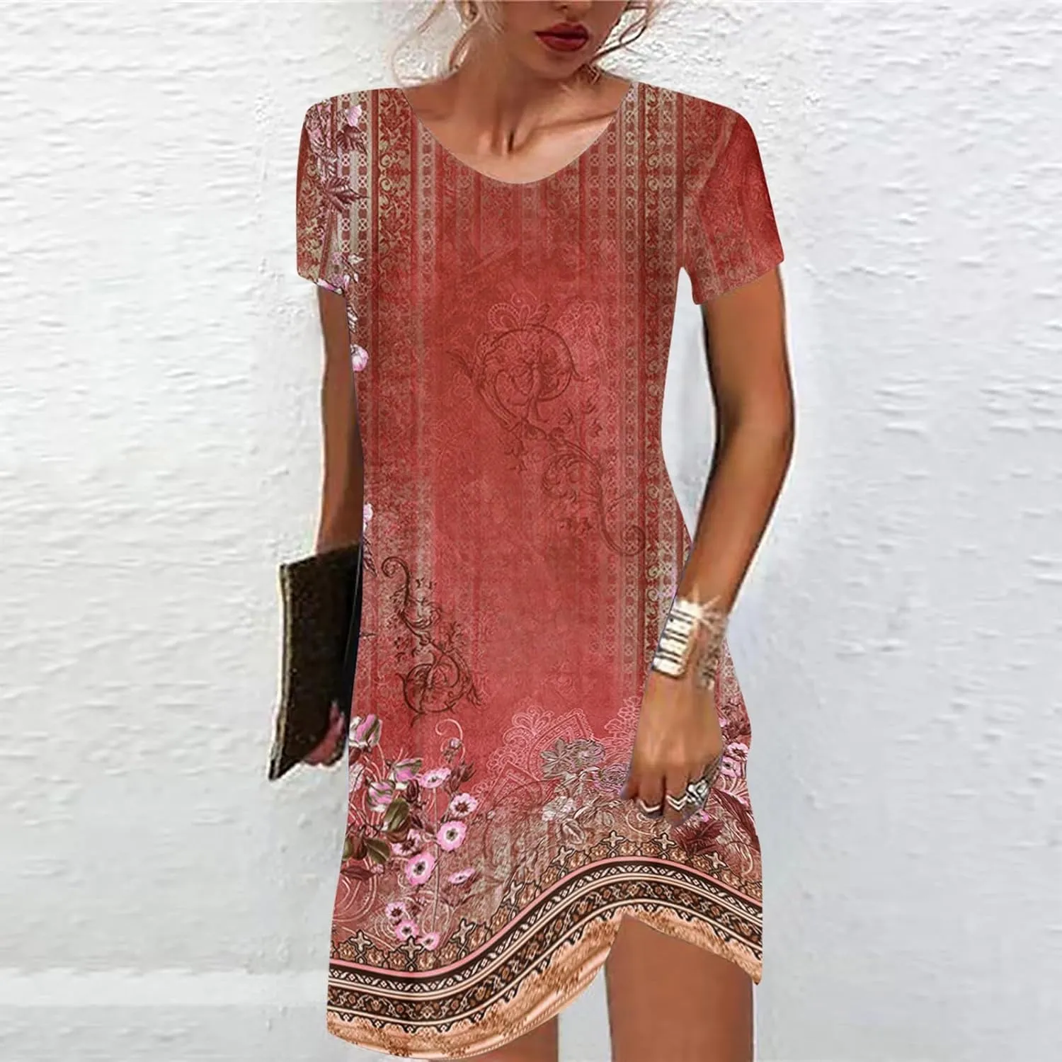 Summer Dresses for Women 2025 Beach Loose Vacation Sun Dress Boho Short Sleeve Dress Casual Floral Print Sundresses
