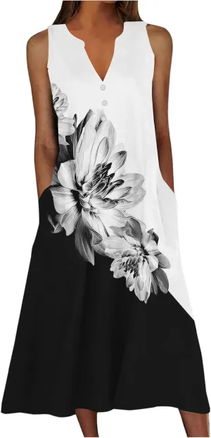 Summer Dresses for Women 2025 Casual Boho Beach Vacation Dress Floral V Neck Sundress Trendy Sleeveless Long Dresses