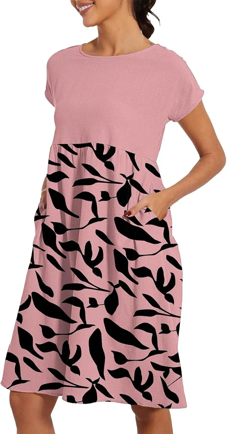 Summer Dresses for Women 2025 Floral Print Wrap Short Sleeve Maxi Dress Patchwork Ruffle Hem A Line Dress