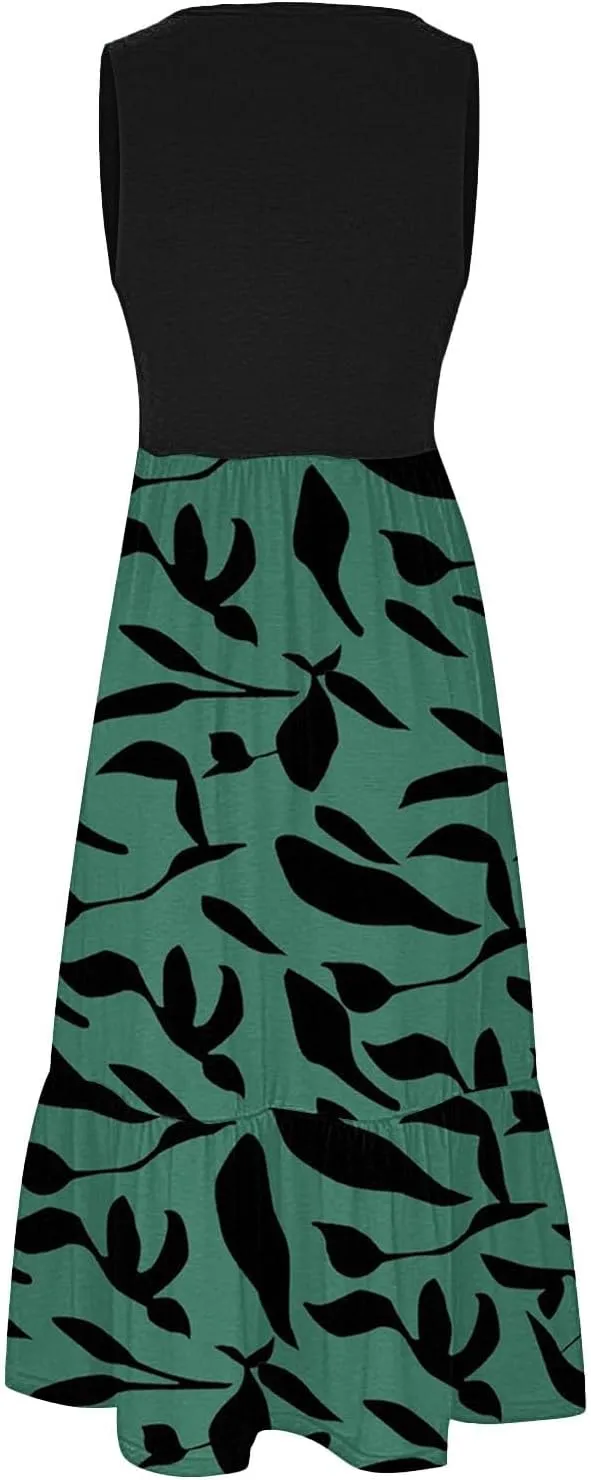 Summer Dresses for Women 2025 Floral Print Wrap Short Sleeve Maxi Dress Patchwork Ruffle Hem A Line Dress