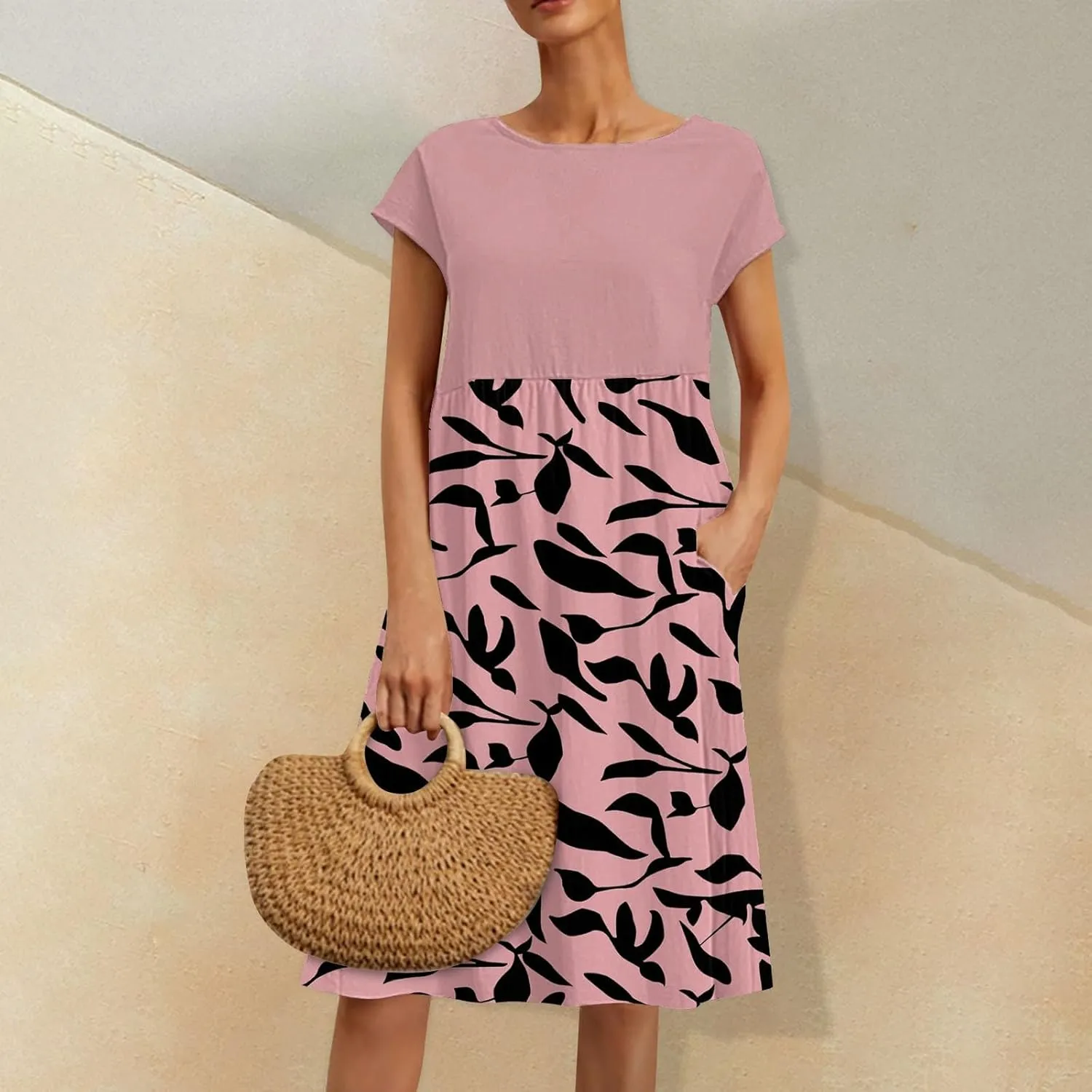 Summer Dresses for Women 2025 Floral Print Wrap Short Sleeve Maxi Dress Patchwork Ruffle Hem A Line Dress