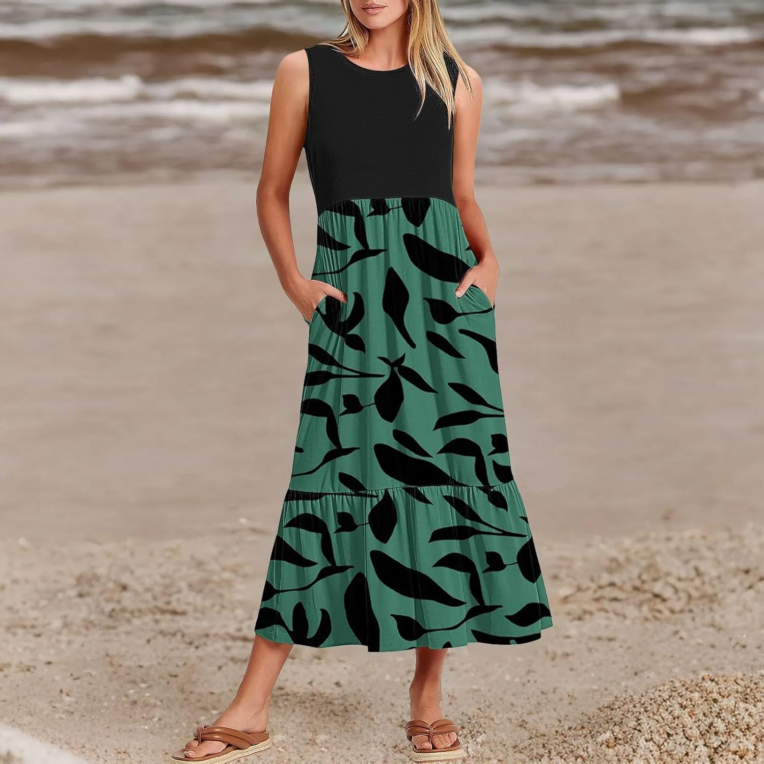 Summer Dresses for Women 2025 Floral Print Wrap Short Sleeve Maxi Dress Patchwork Ruffle Hem A Line Dress