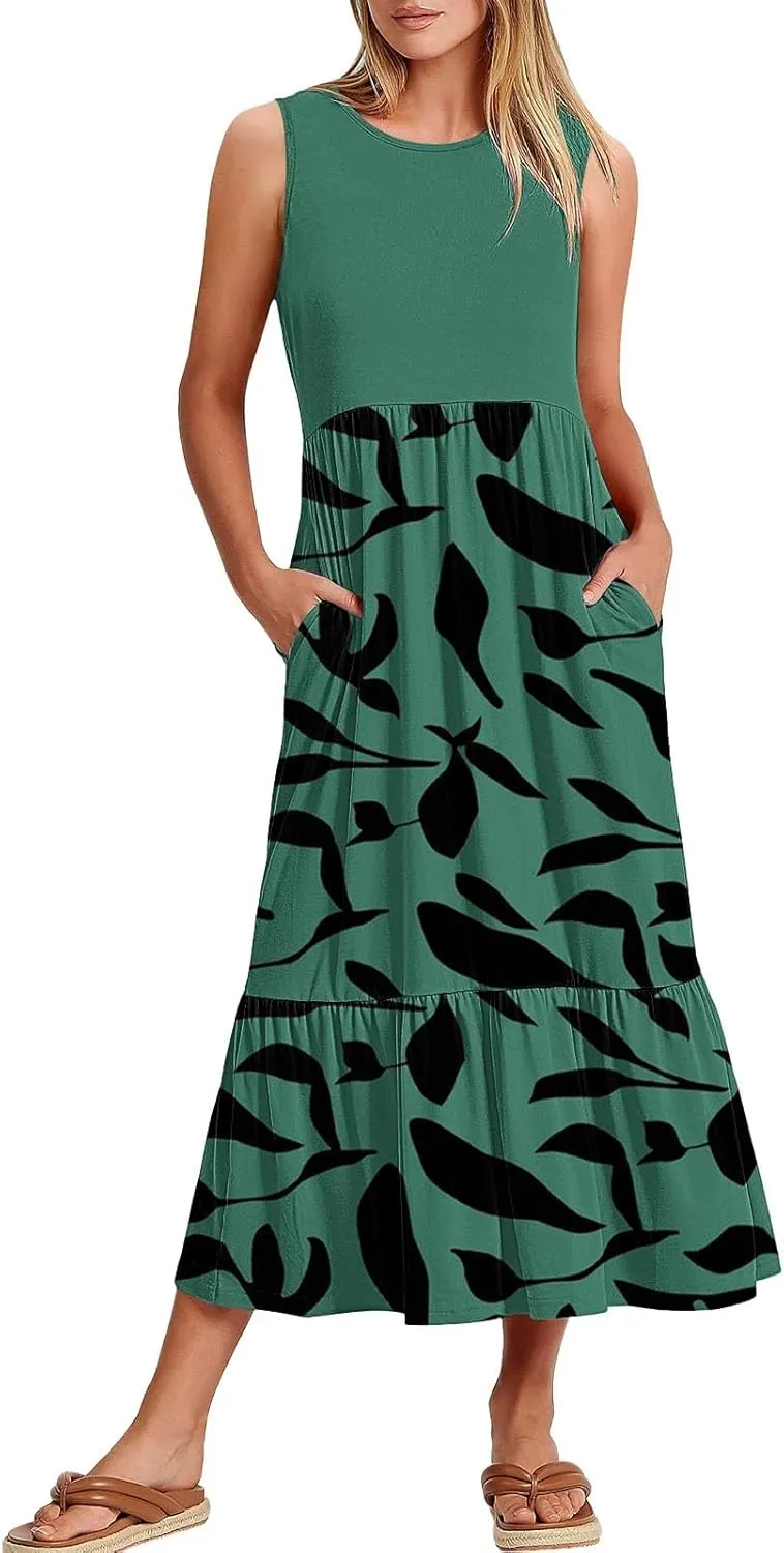 Summer Dresses for Women 2025 Floral Print Wrap Short Sleeve Maxi Dress Patchwork Ruffle Hem A Line Dress