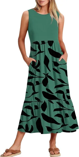 Summer Dresses for Women 2025 Floral Print Wrap Short Sleeve Maxi Dress Patchwork Ruffle Hem A Line Dress