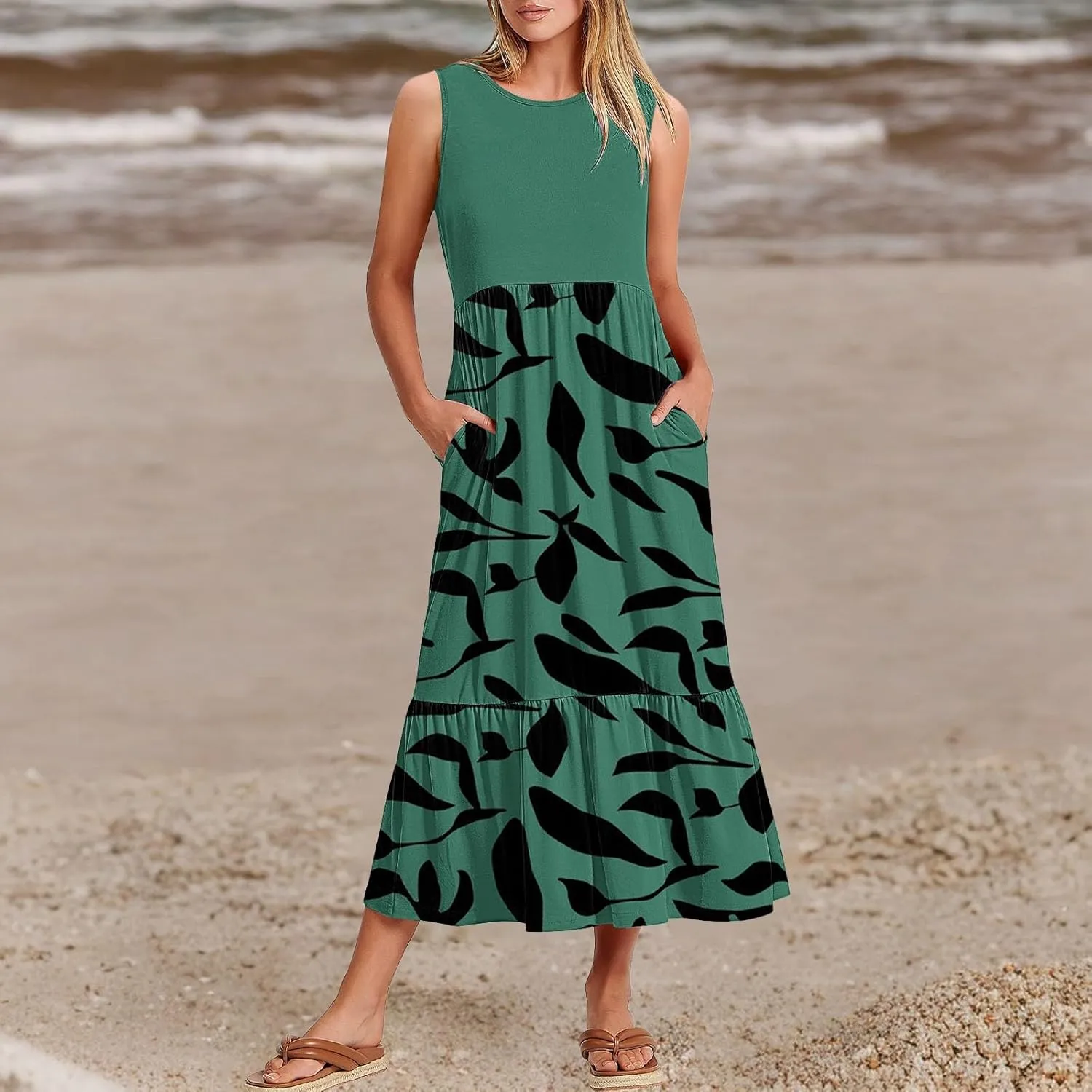Summer Dresses for Women 2025 Floral Print Wrap Short Sleeve Maxi Dress Patchwork Ruffle Hem A Line Dress