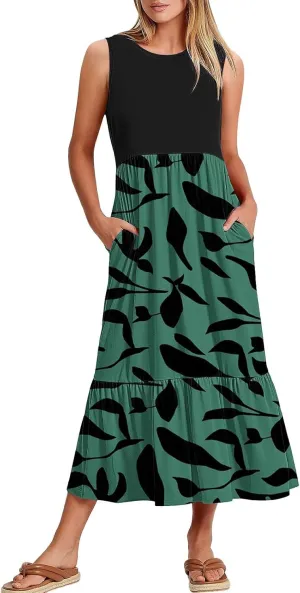Summer Dresses for Women 2025 Floral Print Wrap Short Sleeve Maxi Dress Patchwork Ruffle Hem A Line Dress