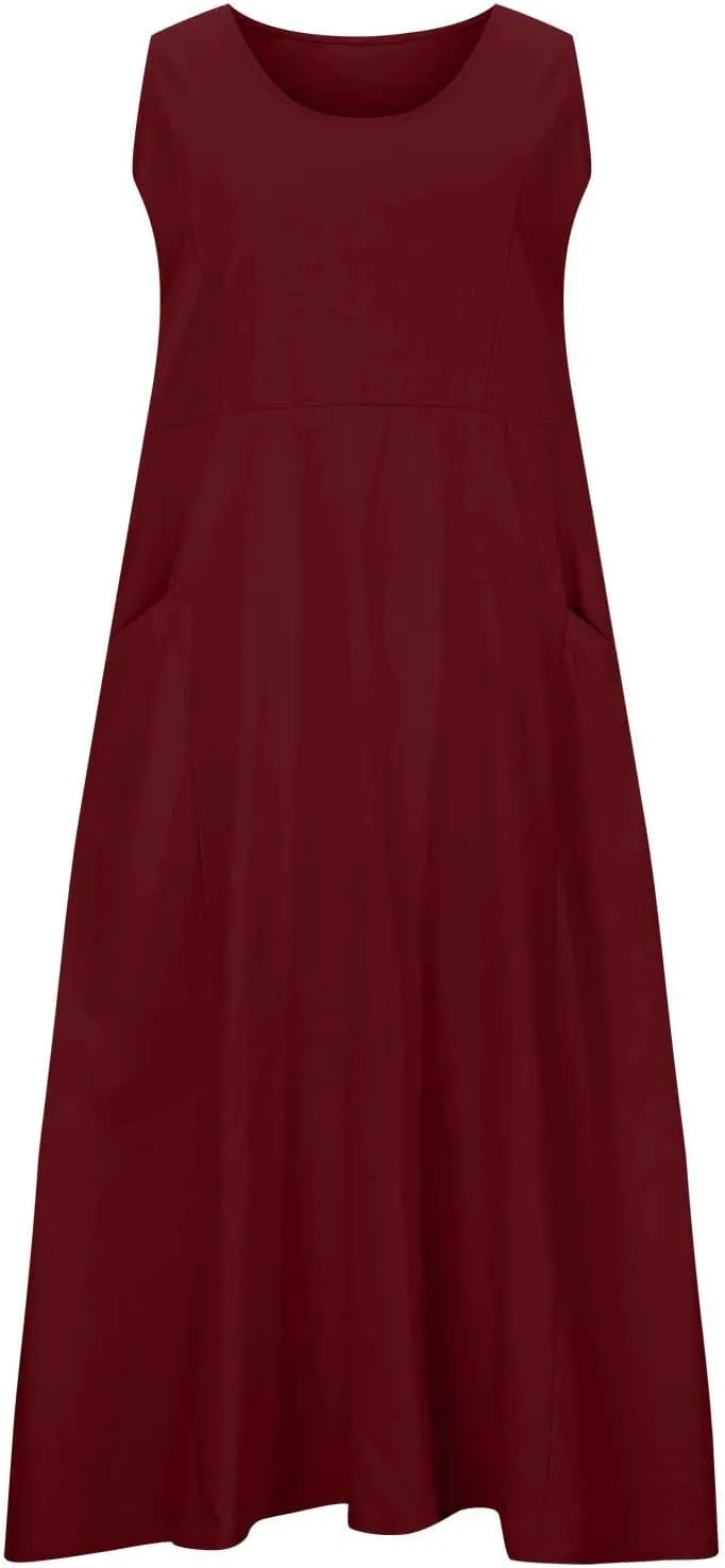 Summer Dresses for Women 2025 Linen Sleeveless Maxi Sundresses with Pockets