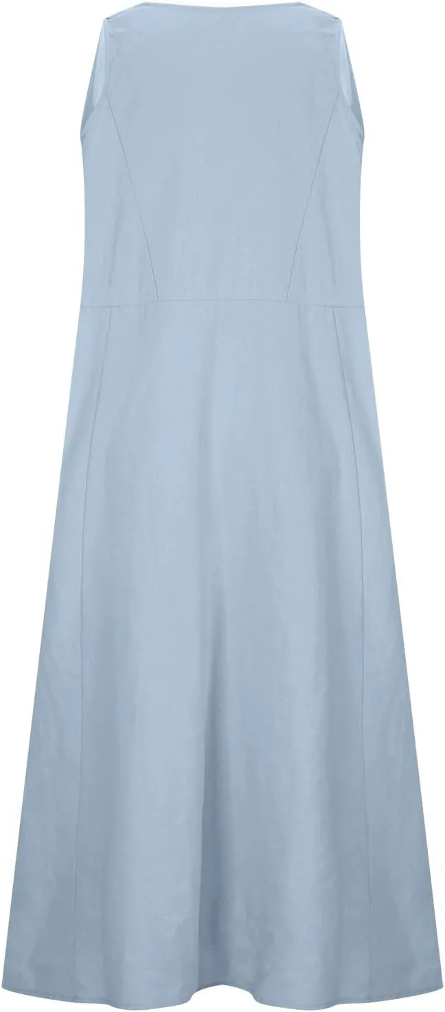 Summer Dresses for Women 2025 Linen Sleeveless Maxi Sundresses with Pockets