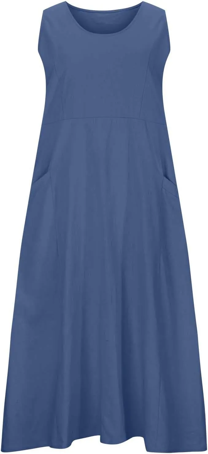 Summer Dresses for Women 2025 Linen Sleeveless Maxi Sundresses with Pockets