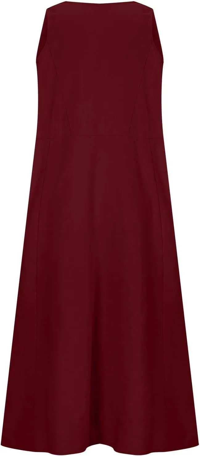Summer Dresses for Women 2025 Linen Sleeveless Maxi Sundresses with Pockets