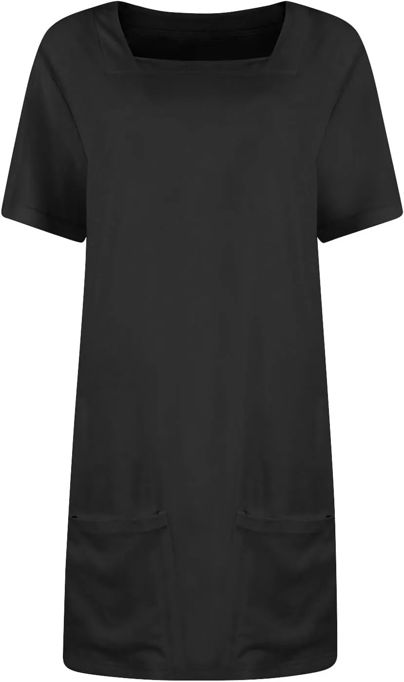 Summer Dresses for Women 2025 Short Sleeve Square Neck Mini T Shirt Dress Cute Beach Vacation Dress with Pockets