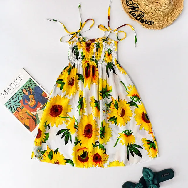 Summer Girls Floral Dress Sling Bohemian Beach Princess Dresses for Girl