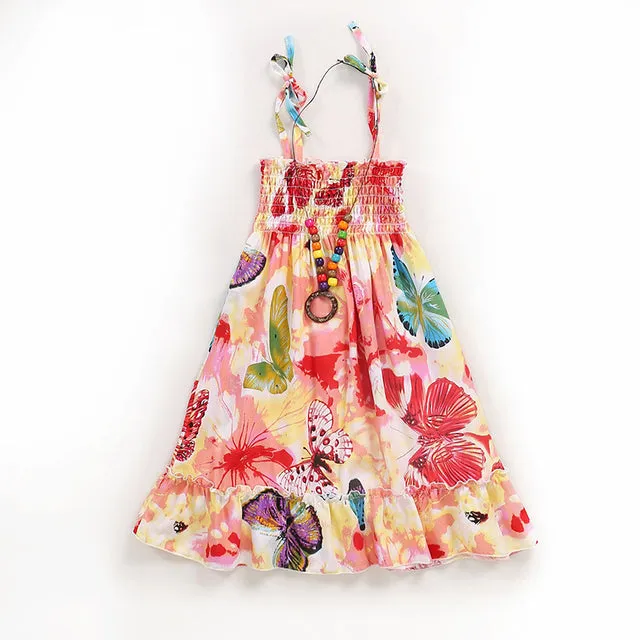 Summer Girls Floral Dress Sling Bohemian Beach Princess Dresses for Girl