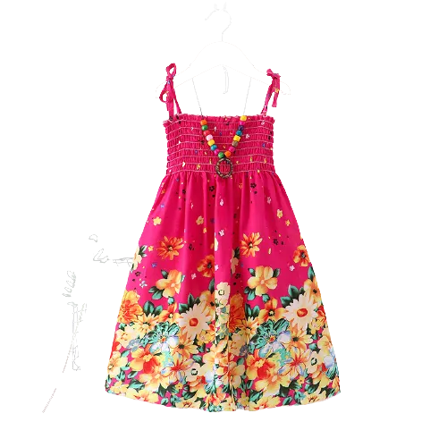 Summer Girls Floral Dress Sling Bohemian Beach Princess Dresses for Girl