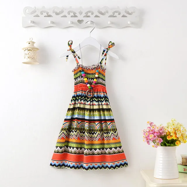 Summer Girls Floral Dress Sling Bohemian Beach Princess Dresses for Girl
