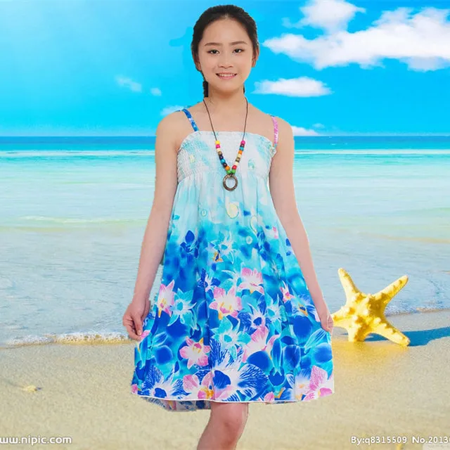 Summer Girls Floral Dress Sling Bohemian Beach Princess Dresses for Girl