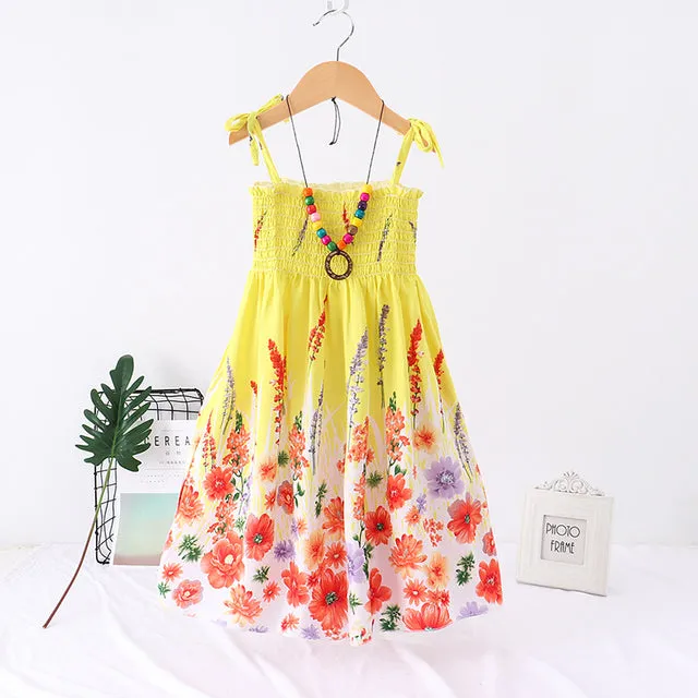 Summer Girls Floral Dress Sling Bohemian Beach Princess Dresses for Girl