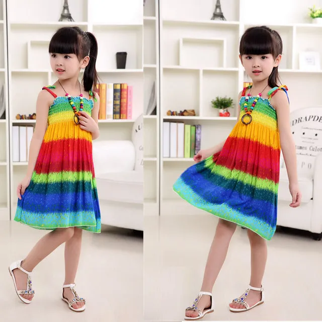 Summer Girls Floral Dress Sling Bohemian Beach Princess Dresses for Girl