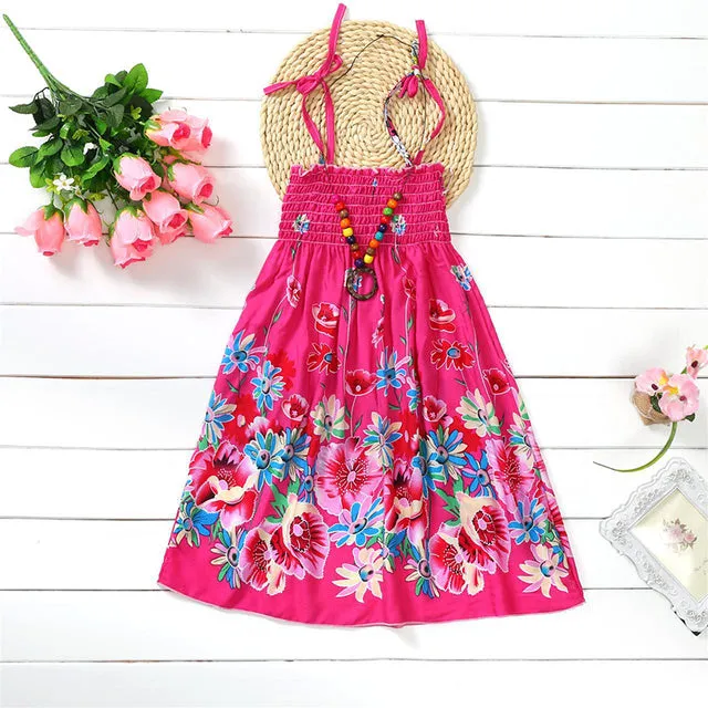 Summer Girls Floral Dress Sling Bohemian Beach Princess Dresses for Girl