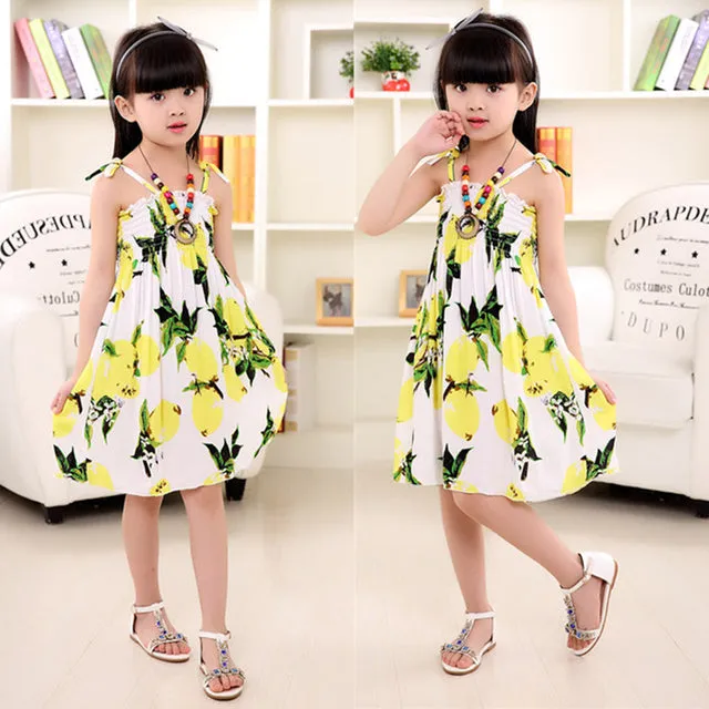 Summer Girls Floral Dress Sling Bohemian Beach Princess Dresses for Girl