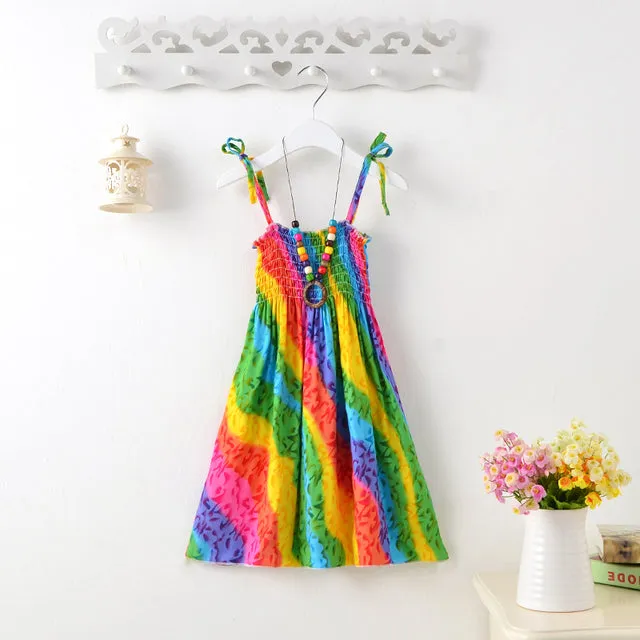 Summer Girls Floral Dress Sling Bohemian Beach Princess Dresses for Girl