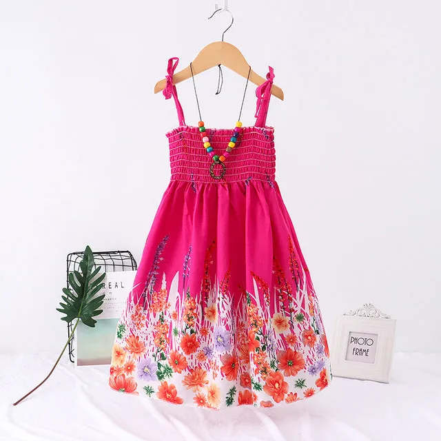 Summer Girls Floral Dress Sling Bohemian Beach Princess Dresses for Girl