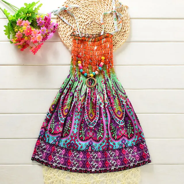 Summer Girls Floral Dress Sling Bohemian Beach Princess Dresses for Girl