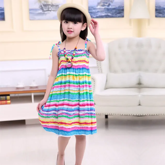 Summer Girls Floral Dress Sling Bohemian Beach Princess Dresses for Girl