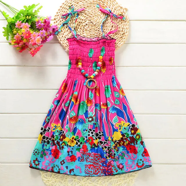 Summer Girls Floral Dress Sling Bohemian Beach Princess Dresses for Girl