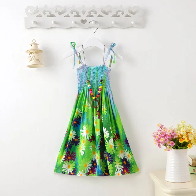 Summer Girls Floral Dress Sling Bohemian Beach Princess Dresses for Girl