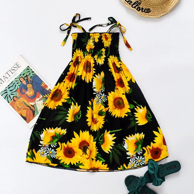 Summer Girls Floral Dress Sling Bohemian Beach Princess Dresses for Girl