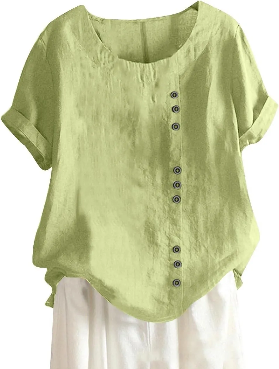 Summer Going Out Tops for Women 2025 Short Sleeve Crewneck Lined Casual Shirts Plus Size Button Down Solid Blouses