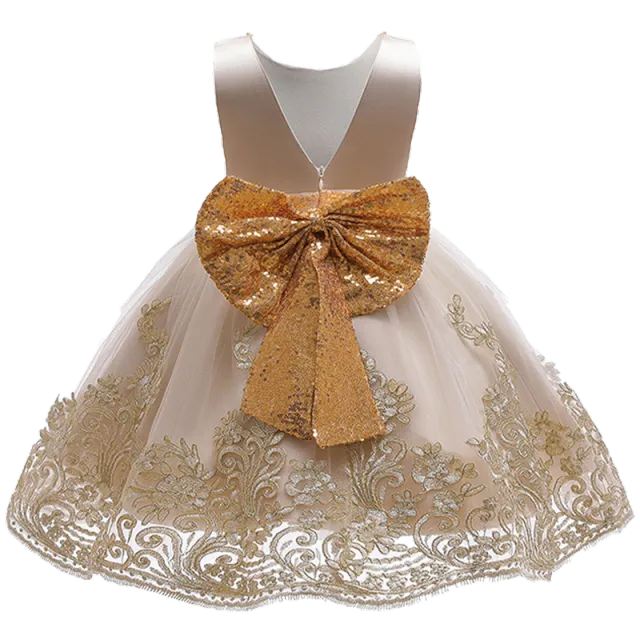 Summer Sequin Big Bow Baby Girl Dress 1st Birthday Party Wedding Dress For Girl Palace Princess Evening Dresses Kid Clothes