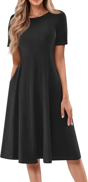 Summer Shirt Dresses for Women 2025 Short Sleeve Tiered Maxi Dresses Crewneck Flowy Beach Sundresses with Pockets