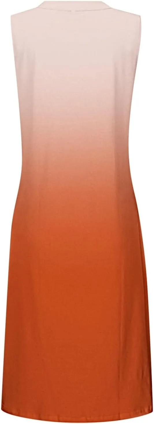 Summer Short Sundresses for Women Retro Gradient Sleeveless Flwoy Mini Dress Elegant Church Beach Vacation Clothes