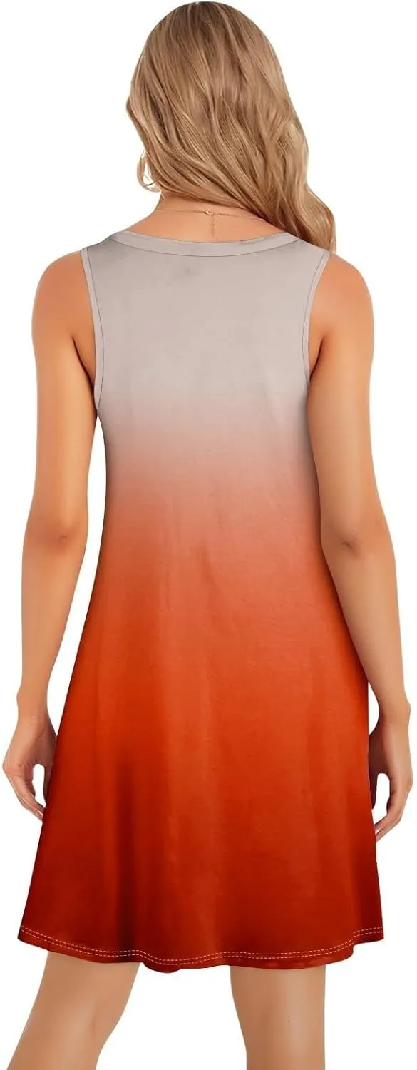 Summer Short Sundresses for Women Retro Gradient Sleeveless Flwoy Mini Dress Elegant Church Beach Vacation Clothes