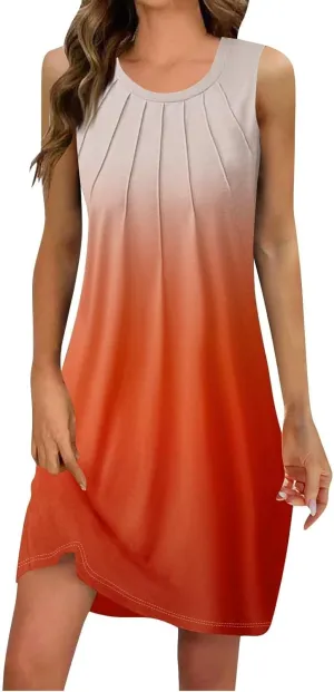 Summer Short Sundresses for Women Retro Gradient Sleeveless Flwoy Mini Dress Elegant Church Beach Vacation Clothes
