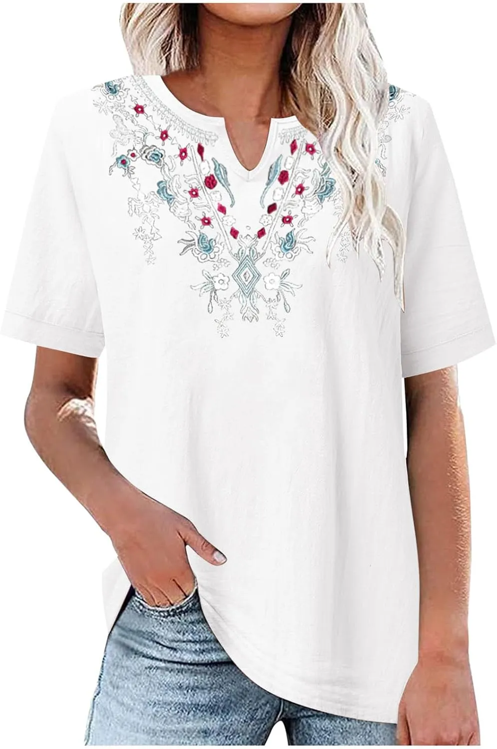 Summer Tops for Women 2025 Casual 3/4 Sleeve Button Down Cotton Linen Shirts Boho Trendy V-Neck Tunic Blouses Clothes
